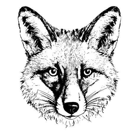 Téléchargez les illustrations : Belle esquisse visage de renard illustration dessinée à la main - en licence libre de droit