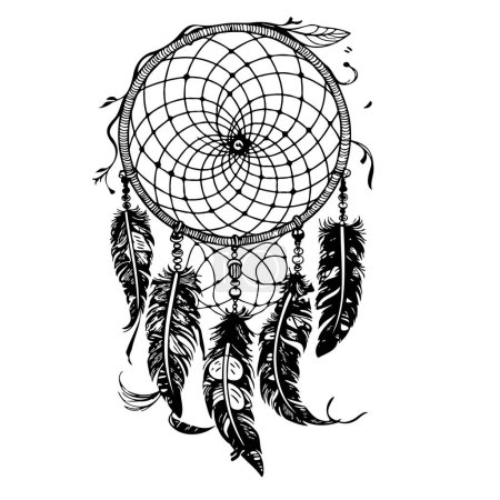 Illustration for Dreamcatcher simbol sketch hand drawn in doodle style - Royalty Free Image