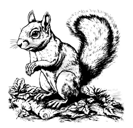 Illustration for Beautiful squirrel sitting hand drawn sketch Vector illustration Animal - Royalty Free Image