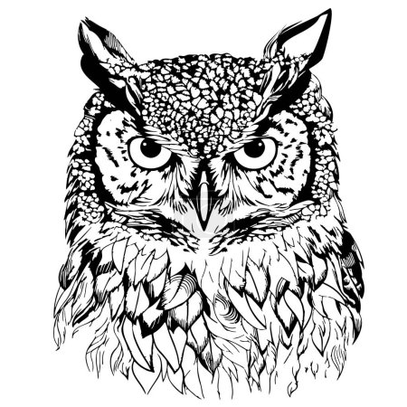 Owl head wild bird hand drawn sketch Vector