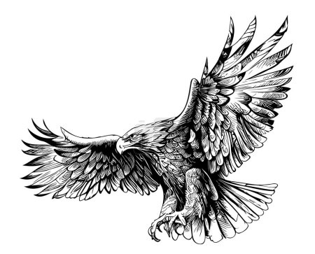 Aigle attaquant croquis dessin à la main illustration de style de gravure