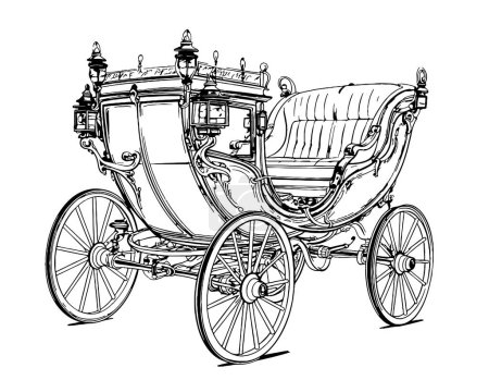 Royal carriage retro hand drawn sketch Vector illustration
