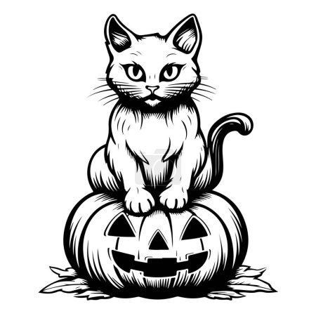 gato con calabaza dibujado a mano boceto Halloween Vector