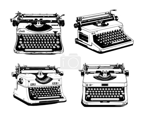 Retro máquina de escribir conjunto bosquejo dibujado a mano dibujado estilo gráfico Vector