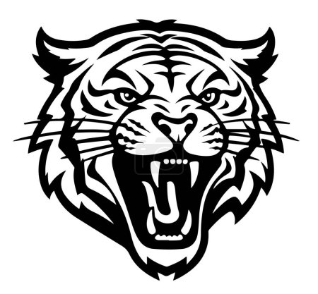 Téléchargez les illustrations : Esquisse dessinée à la main de l'emblème du visage de tigre Vector Wild safari animals - en licence libre de droit