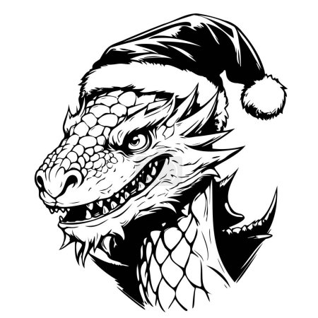 Illustration for Dragon in Santas hat sketch hand drawn,Symbol and sign of new year - Royalty Free Image