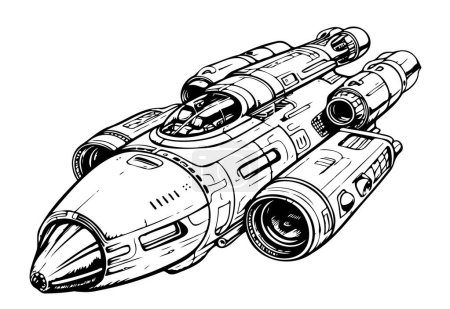 Vintage spaceship sketch, hand drawn Vector illustration Comic art