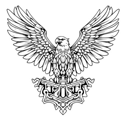 Illustration for Heraldic Eagle with spread wings. Royal symbol hand drawn sketch in vintage engraving style. Vector - Royalty Free Image