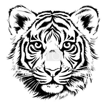 Téléchargez les illustrations : Tigre dessiné à l'encre des mains d'un prédateur tatouage Illustration vectorielle - en licence libre de droit