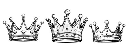 Ilustración de Conjunto de coronas reales estilo Doodle en formato vectorial. Ilustración vectorial - Imagen libre de derechos