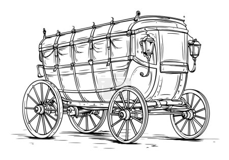 Esbozo vintage de vagón de diligencia - ilustración vectorial.