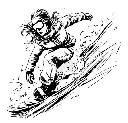 Illustration for Flying snowborder digital pen sketch Vector illustration - Royalty Free Image
