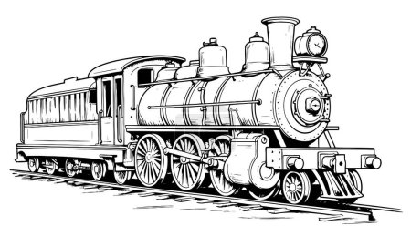 Ilustración de Locomotora de tren de vapor vintage, grabado estilo vector ilustración Dibujos animados - Imagen libre de derechos