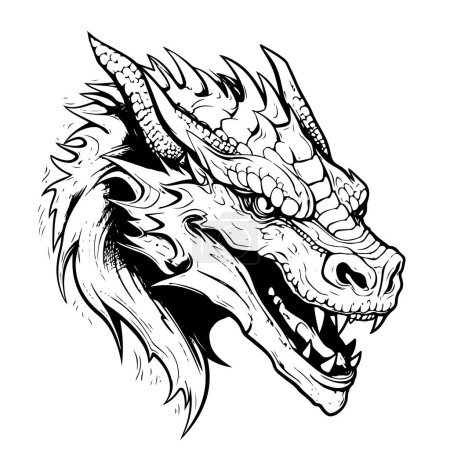 Illustration for Hand Drawn Engraving Pen and Ink Dragon Head Vintage Vector Illustration - Royalty Free Image