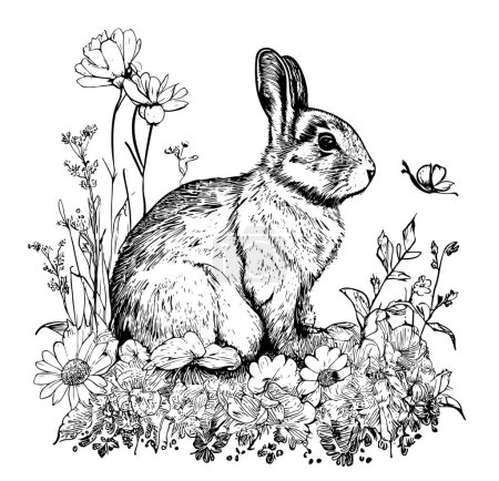 retrato de conejo, ilustración gráfica vintage, diseño para carteles y postal