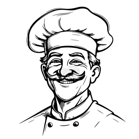 Happy chef in hat. Sketch vector illustration