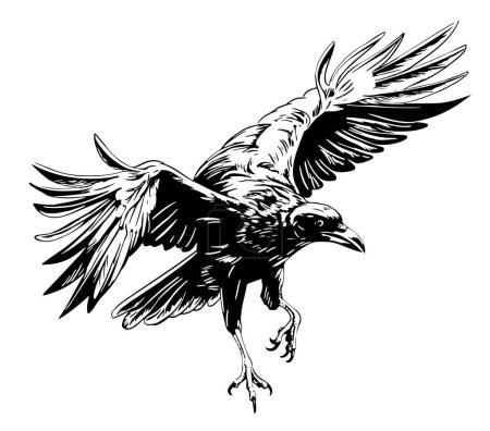 Ilustración de Head of raven. Crow abstract character illustration. Graphic logo designs template for emblem. Image of portrait for company use or tattoo - Imagen libre de derechos