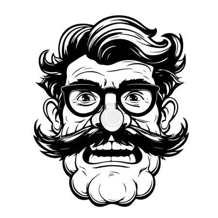 Ilustración de Retrato dibujado a mano de hombre bigote en gafas. Ilustración vectorial. - Imagen libre de derechos