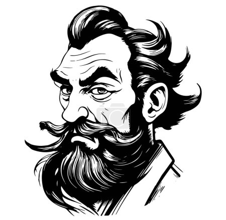 Ilustración de Retrato dibujado a mano del viejo bigote. Ilustración vectorial. - Imagen libre de derechos