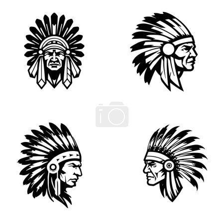 Illustration for Native American Indian Chief head profile. Mascot sport team logo. Vector illustration logotype - Royalty Free Image