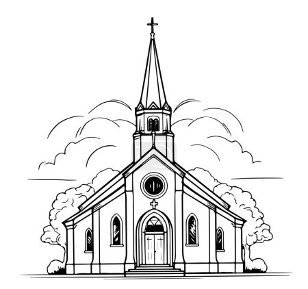 Croquis de l'église catholique dessin à la main Illustration vectorielle