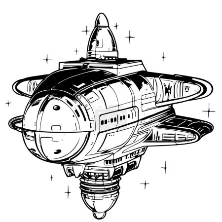 Esquisse de dessin animé de vaisseau spatial Dessiné à la main .Illustration vectorielle