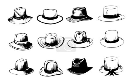 Vintage collection of vintage inking Hats sketch.Vector