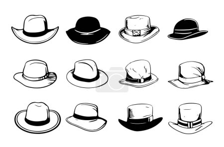 Vintage collection of vintage inking Hats sketch.Vector illustration.Doodle style
