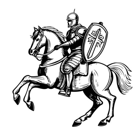 Ilustración de Caballero a caballo. Ilustración del vector de símbolo de heráldica medieval - Imagen libre de derechos