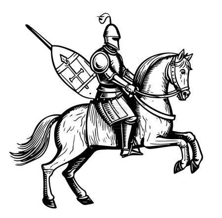 Illustration for Knight on horseback. Medieval heraldry symbol vector illustration - Royalty Free Image
