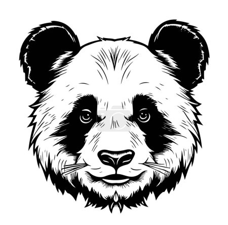 Illustration for Panda head is symmetrical looks right, sketch vector graphics black and white drawing - Royalty Free Image