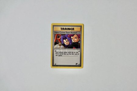 Photo for Prague, Czech Republic - April 3 2022: Team Rocket trainer card from fifth set of Pokemon cards. The Pokemon Trading Card Game is a collectible card game based on Nintendos Pokemon franchise. - Royalty Free Image