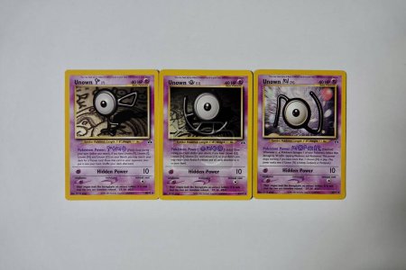 Photo for Prague, Czech Republic - April 3 2022: Word FUN composed of Unown Pokemon cards. The Pokemon Trading Card Game is a collectible card game based on Nintendos Pokemon franchise. - Royalty Free Image
