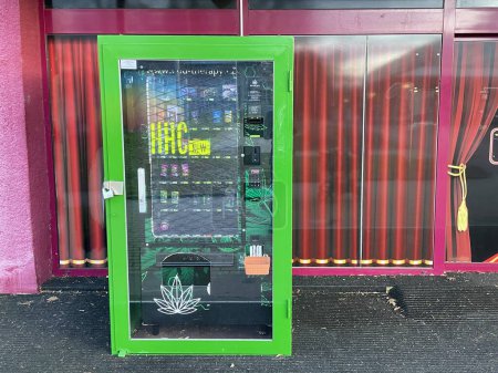 Photo for Prague, Czech Republic - February 14, 2024: Vending machine with HHC in a public place in Prague, Prosek. The current issue is the regulation of the sale of this substance in the Czech Republic. High - Royalty Free Image