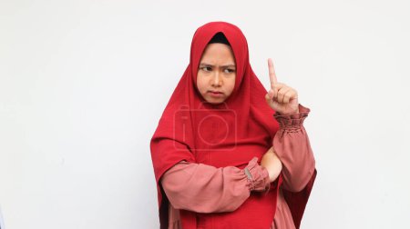 Photo for Angry and Pointing of Beautiful Asian Woman Wearing Hijab Isolated On White Background - Royalty Free Image