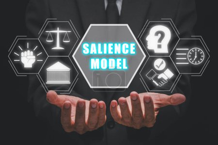 Photo for Salience model concept, Businessman hand holding salience model icon on virtual screen. - Royalty Free Image
