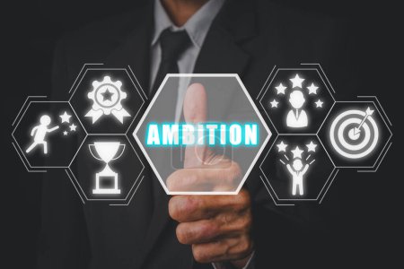 Photo for Ambition concept, Businessman hand touching ambition icon on virtual screen. - Royalty Free Image