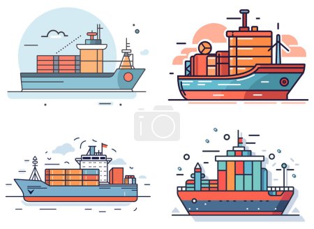 Eine flache Design-Vektor-Ikone eines Frachtschiffs, perfekt für Transport- und Logistikkonzepte.