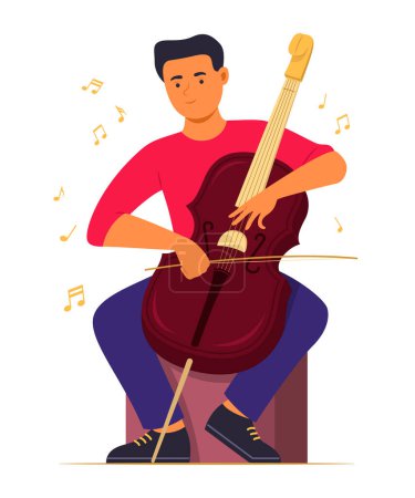 Illustration for Musician Man Play Double Bass for Classical Music Concept Illustration - Royalty Free Image