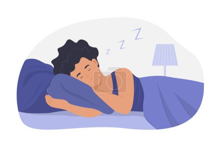Ilustración de Mujer durmiendo en la cama por la noche - Imagen libre de derechos