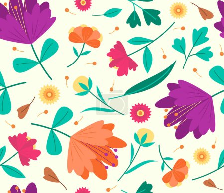 Téléchargez les illustrations : Modèle sans couture avec fleurs colorées floraison pour fleur arrière-plan concept illustration - en licence libre de droit
