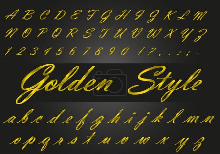 Illustration for Elegant golden alphabet with uppercase and lowercase letters. Handwriting vector abc. - Royalty Free Image