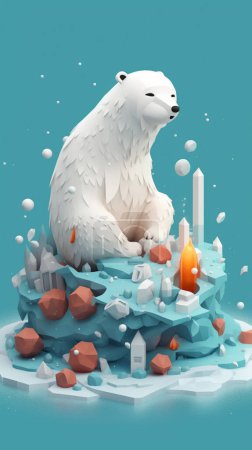 Photo for Cartoon polar bear on blue background with white moon snow. vector illustration - Royalty Free Image