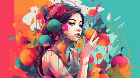 Photo for Beautiful girl with colorful makeup and bright make-up and hairstyle, vector illustration - Royalty Free Image