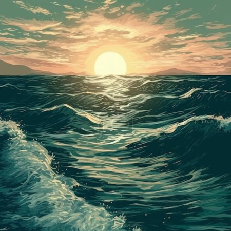 Ilustración de Hermoso atardecer sobre el mar - Imagen libre de derechos