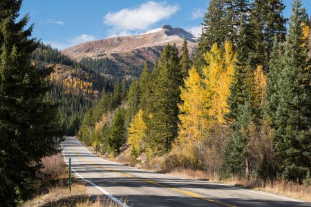 Am späten Nachmittag Herbst auf dem Highway 82 zum Independance Pass, Colorado. Wechselnde Farben tragen zu der wunderbaren Landschaft bei, die auf 44 Meilen des Highway 82 zu sehen ist.