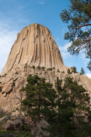 Photo for Devils Tower National Monument is volcanic in nature. A popular tourist destination in North Eastern Wyoming. - Royalty Free Image