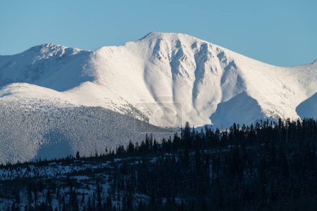 Téléchargez les photos : Neige hivernale sur 13 397 pieds Parry Peak, qui se trouve sur la ligne de partage des eaux continentales dans le centre-nord du Colorado. La région est connue pour ses excellentes activités de ski alpin et de loisirs hivernaux dans ce magnifique paysage de montagne avec des arbres enneigés.. - en image libre de droit