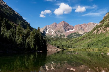 Photo for The World Famous Maroon Bells are a destination for mountain climbers, hikers to view the majestic scenery of Maroon Bells Snowmass Wilderness Area. - Royalty Free Image