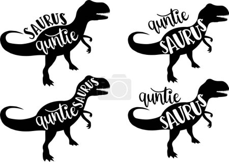 Illustration for 4 styles auntie saurus, family saurus, matching family, dinosaur, saurus, dinosaur family, tRex, dino, t-rex dinosaur vector illustration file - Royalty Free Image